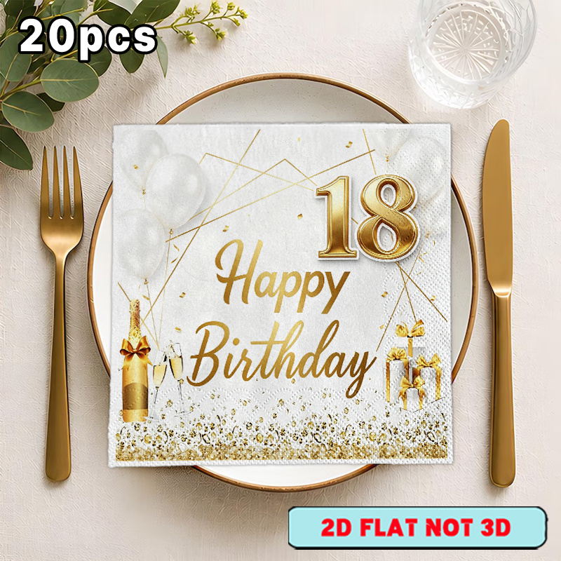 TEMU [Impression Plate 2D] 20 serviettes jetables double épaisseur à thème boîte cadeau champagne pour 18e anniversaire, pour les anniversaires et