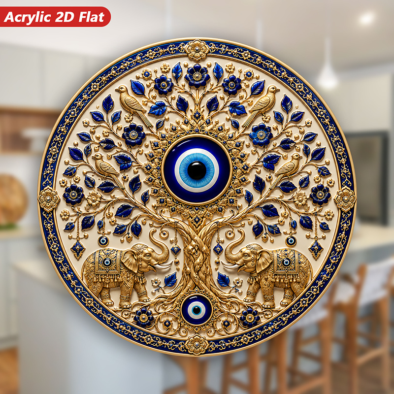 TEMU 1pc Bohemian Evil Eye Magnetic Magnet Suitable For Home, Round Acrylic Refrigerator Magnets With Ornate & Mandala Design, Decorative Fridge