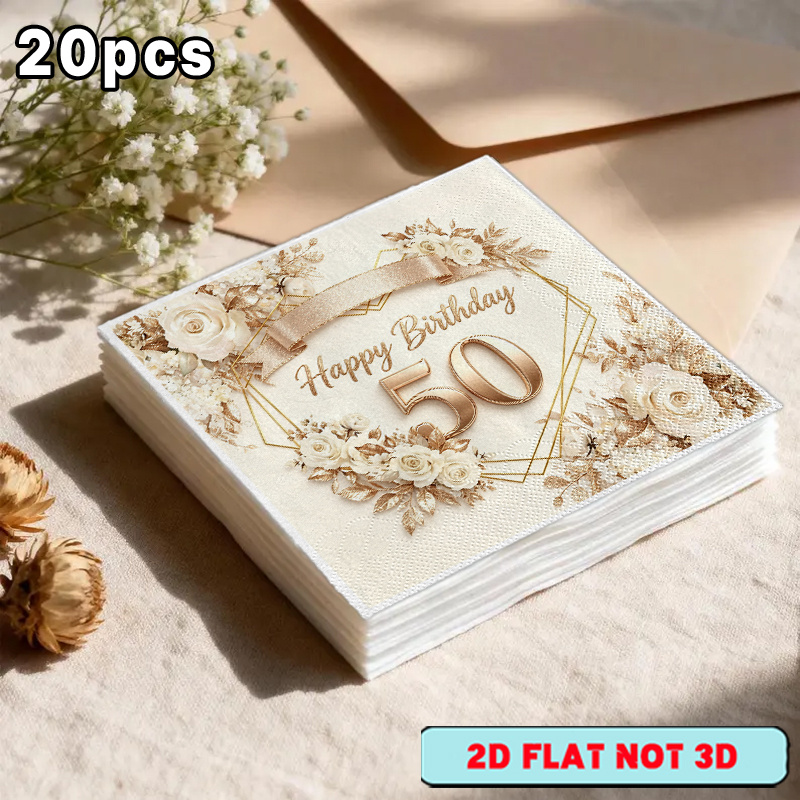 TEMU [2D Plat] 20 serviettes jetables dorées à double couche sur le thème du 50e anniversaire, parfaites pour les anniversaires et diverses