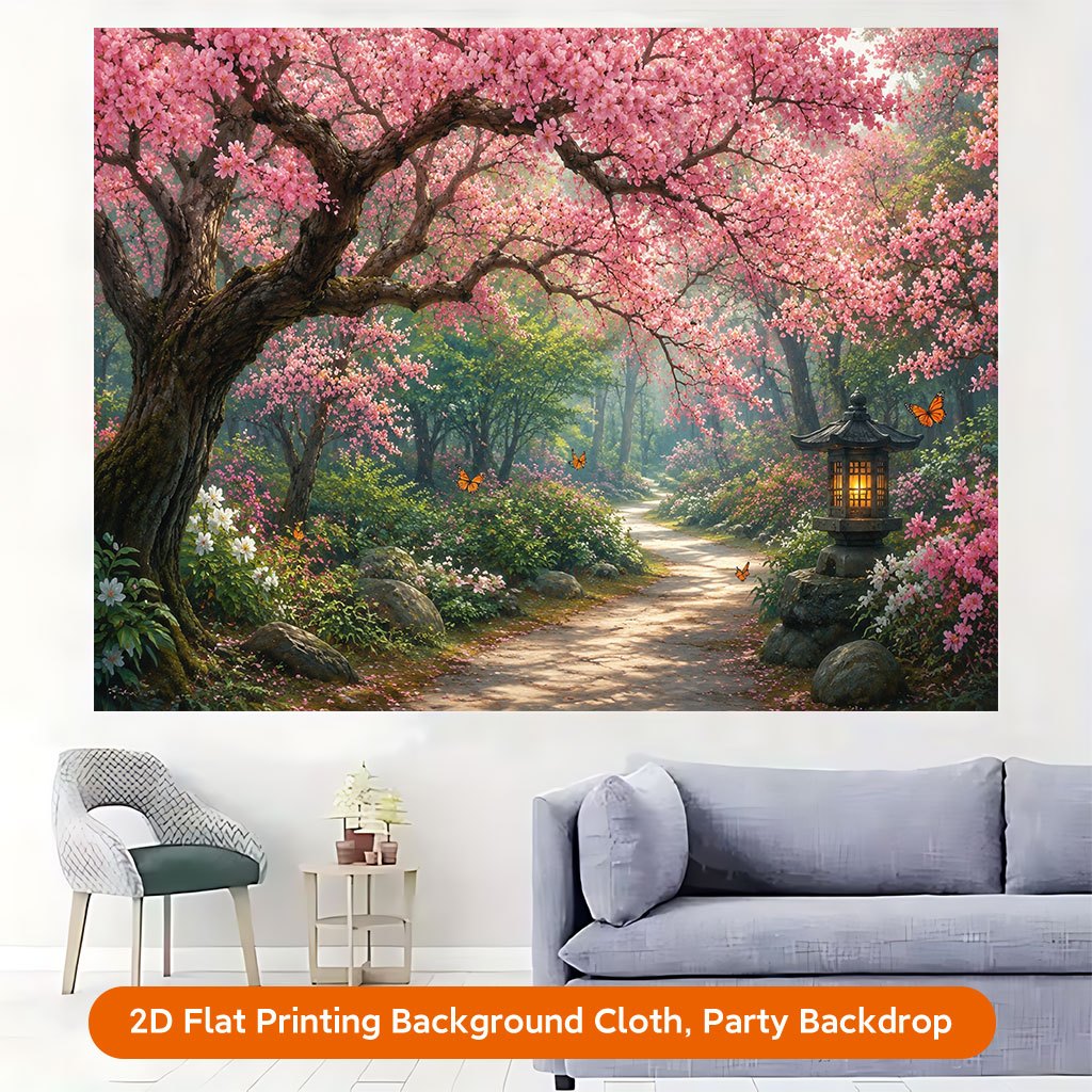 Beautiful Spring Blooming Pathway Background Cloth Banner