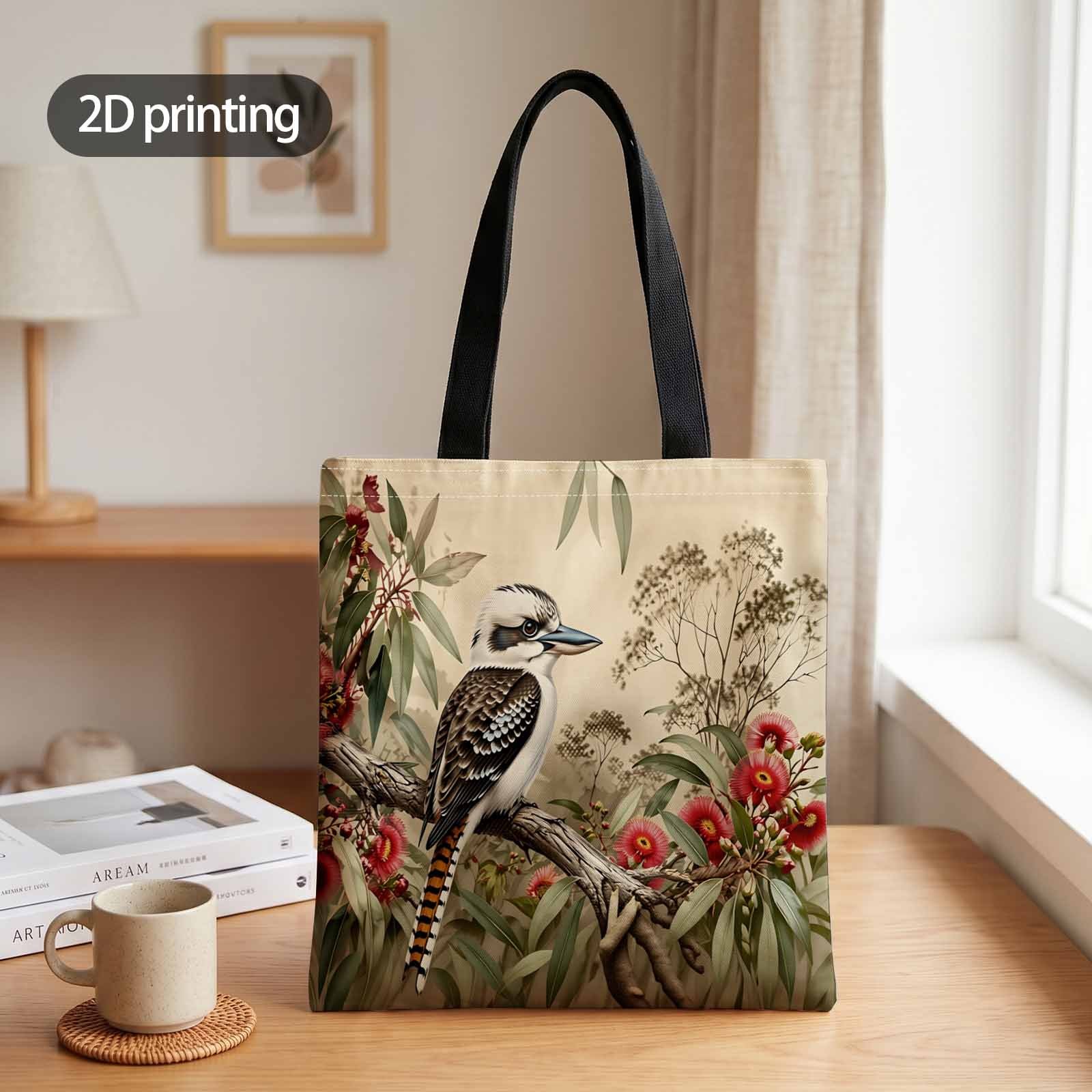 TEMU 1pc 2d Printing Tote Bag With Perched Vibrant Blossoms Pattern, Suitable For Shopping Office Vacation Daily Commute And Travel, Gift For .