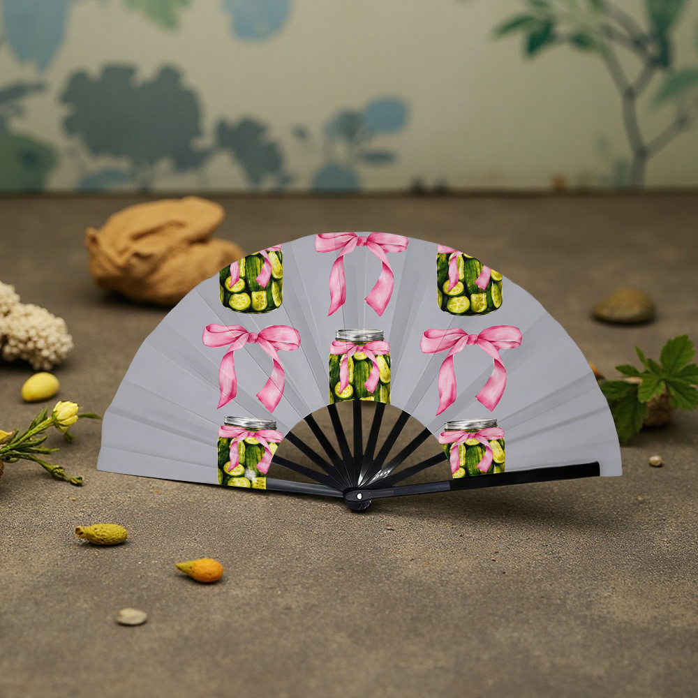artikel foto opvouwbare waaier voor dames met   strik en augurkenpatroon, een stijlvolle opvouwbare waaier voor de zomer, een feestdagcadeau, een verjaardagscadeau opvouwbare waaier, een feestwaaier, een huishoudelijke opvouwbare waaier