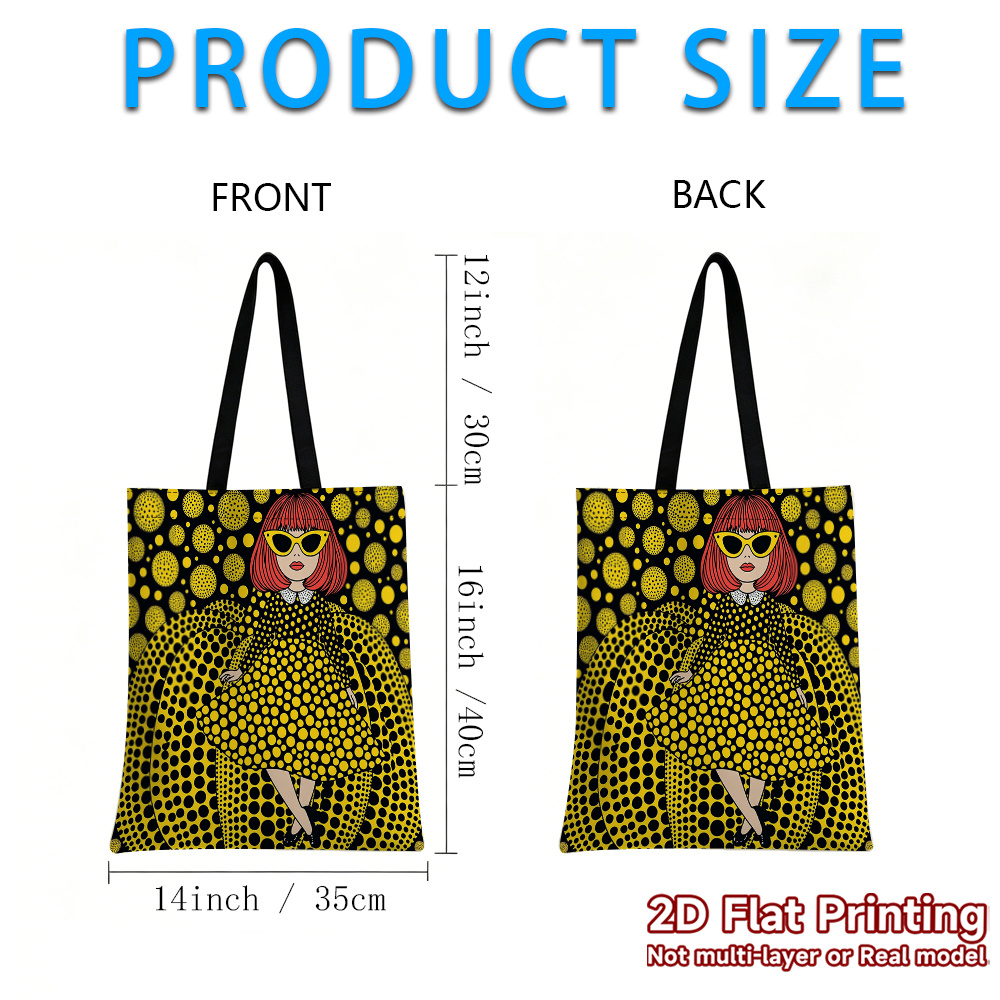 TEMU Polka Dot Pumpkin Girl Tote Bag - Stylish Suitable For Shopping, Work & Travel, Reusable Shoulder Bag With Sturdy Rectangular Grocery Carrier,