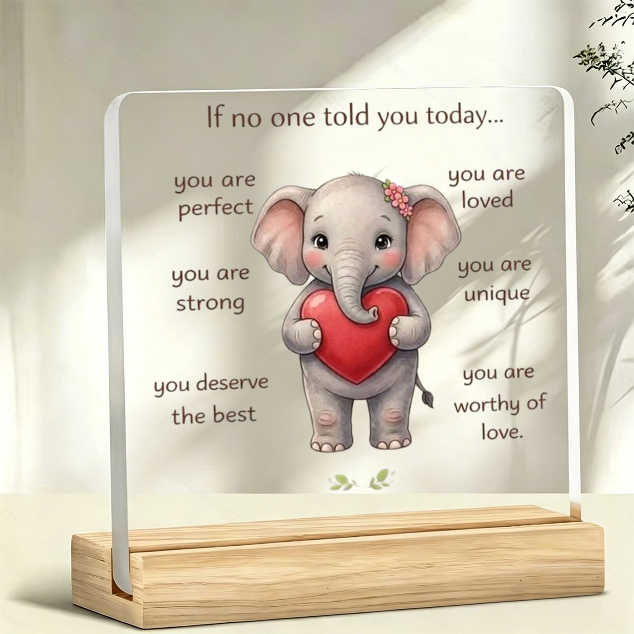 TEMU 2d Flat, 1pc "you Are Perfect" Ornament, Warm And Encouraging Slogan, Acrylic Decoration With Wooden Base, Paperweight, Office Desktop Item,
