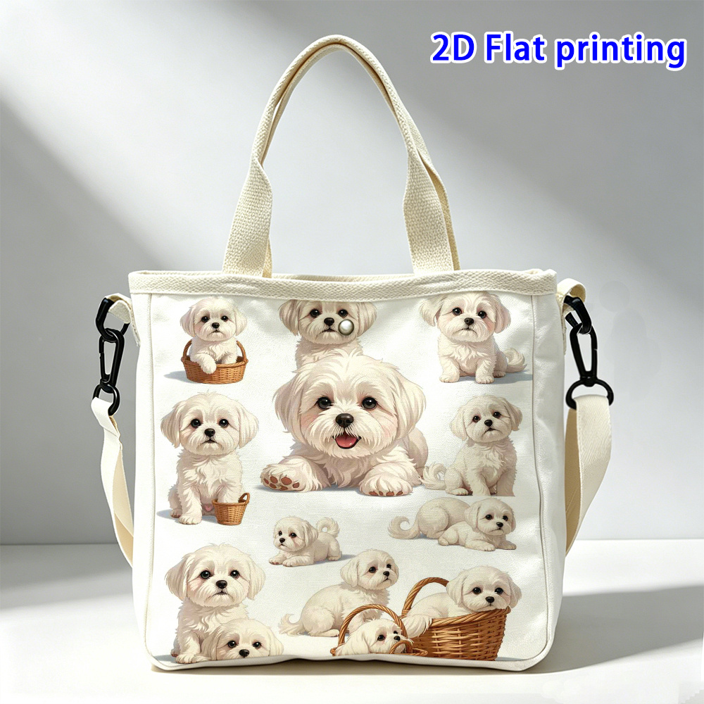 TEMU 1pc Maltese Puppy Crossbody Bag With Closure - Cute Maltese Dog Print Tote Suitable For Everyday Use,, Work, Gift, Shoulder Bag For Pet Lovers,
