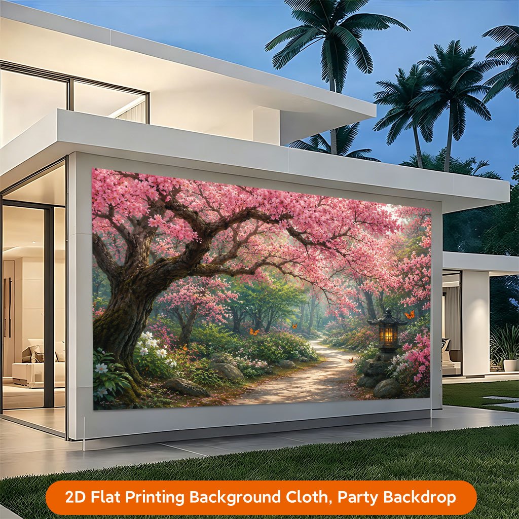 Beautiful Spring Blooming Pathway Background Cloth Banner