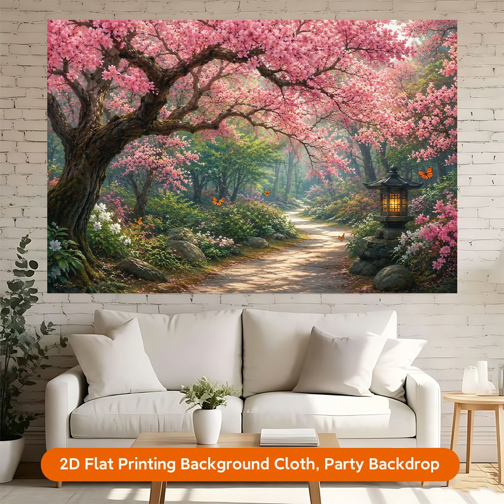 Beautiful Spring Blooming Pathway Background Cloth Banner