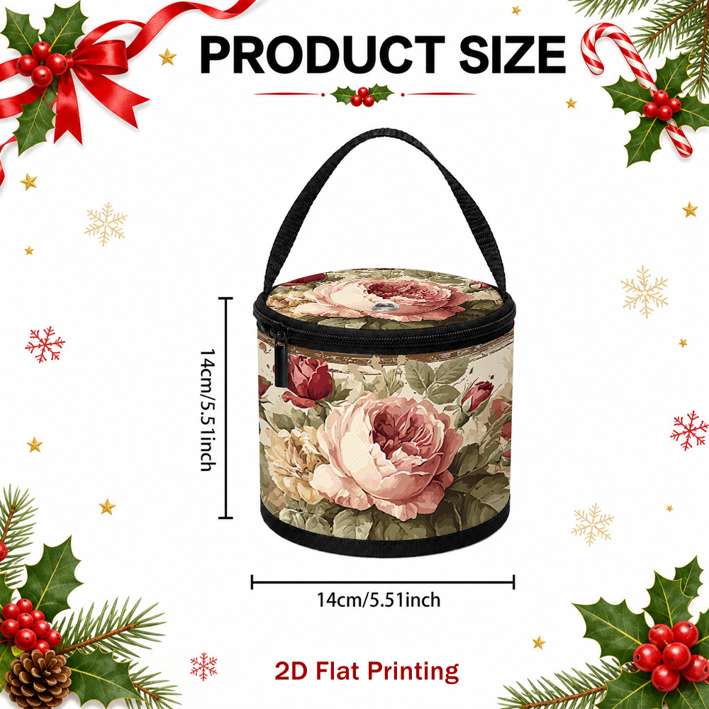 TEMU 1pc Large Capacity Vintage Floral Yarn Tote Bag - Portable Knitting & Crochet Organizer Suitable For Craft Projects, Yarn Storage, Portable Yarn