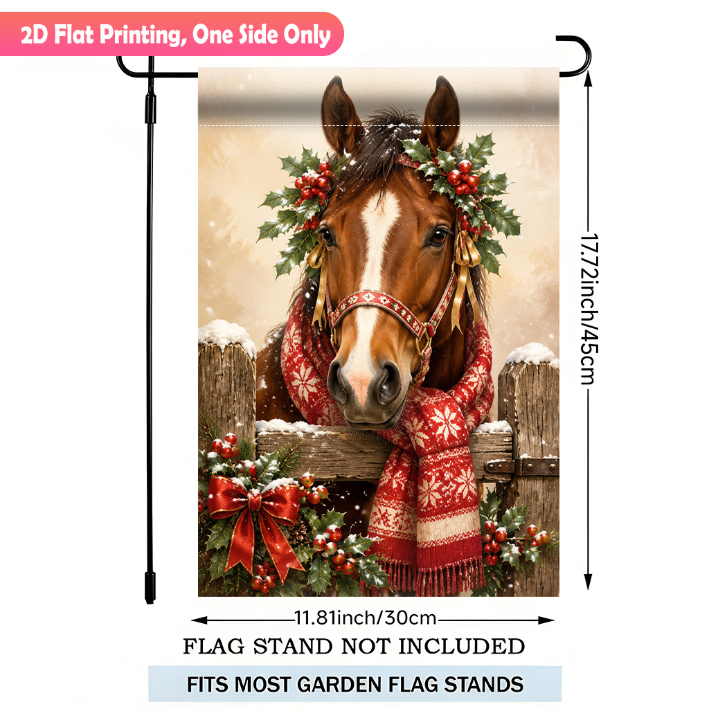 TEMU 2d Flat - 2d Flat Printing Garden Flag 1pc, Festive Decorated Horse Single Sided Polyester Garden Flag, Yard Banner, For Outdoor Home, Seasonal