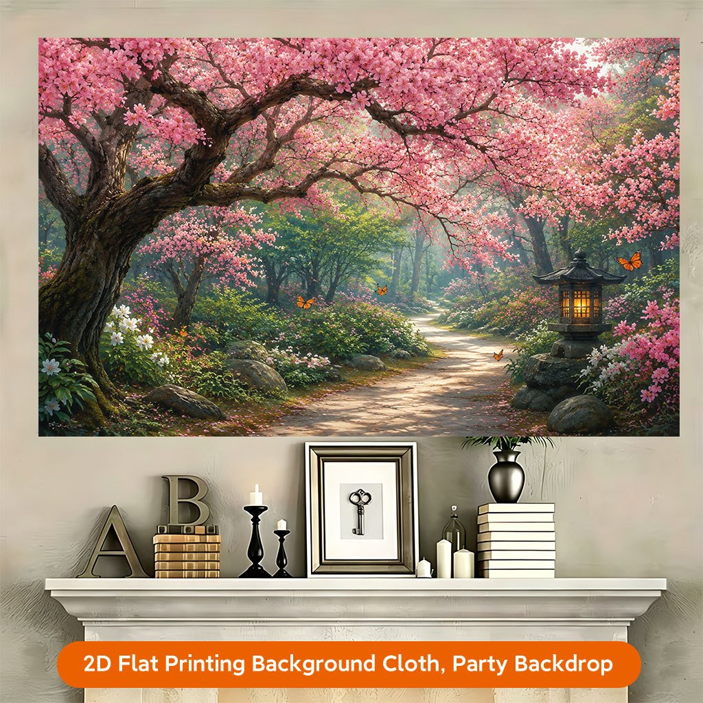 Beautiful Spring Blooming Pathway Background Cloth Banner