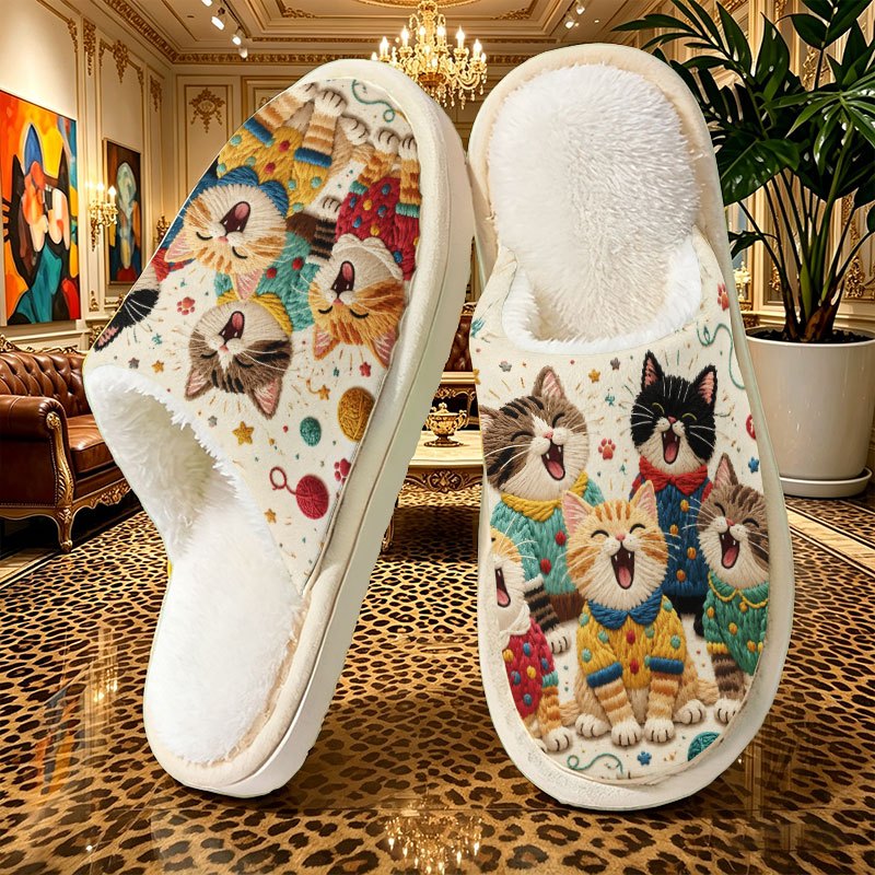 TEMU Pantuflas de punto para mujer con adorable de de gatos bordado y decoración de de estrellas, unisex, elegantes, y de moda, un regalo para ,