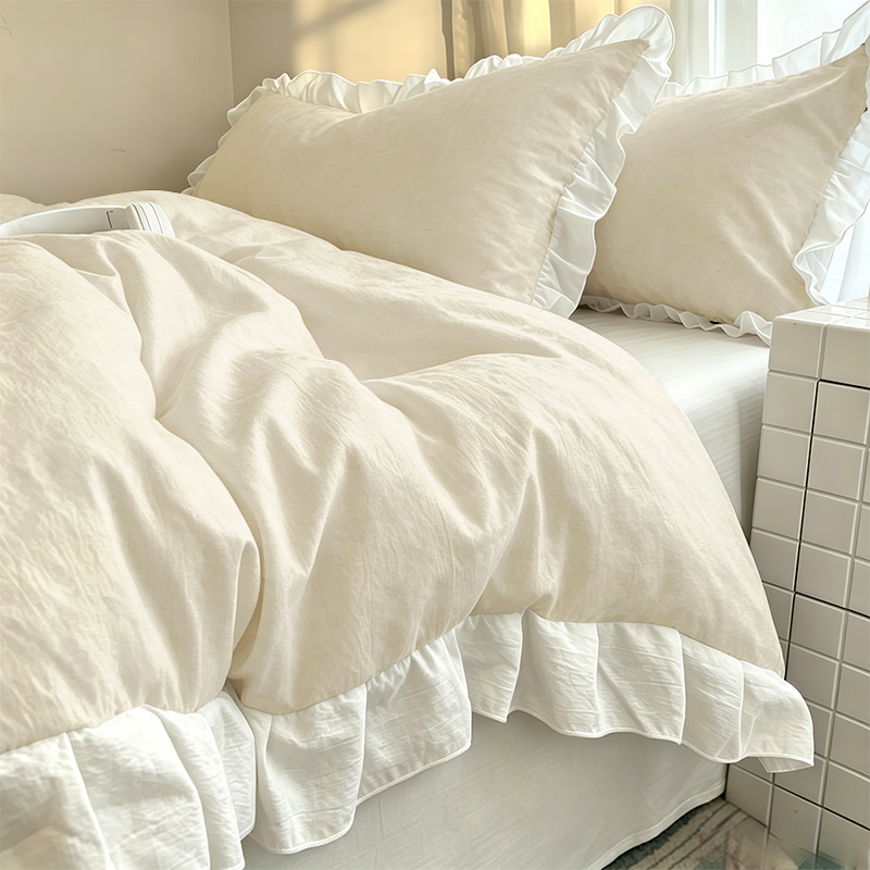 TEMU 2/3pcs Light Beige Paper Texture Detailed Pattern Lace Duvet Cover Set, Set Includes 1 Duvet Cover   1/2 Pillowcases, No Filler - Soft,