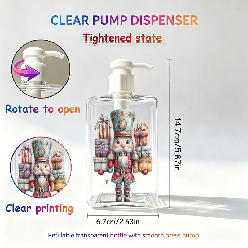 TEMU Plat 2D, 1 pièce, Bouteille à pompe de Noël, 280 ml, Pompe à liquide rechargeable, Convient pour savon pour /shampoing/gel douche, Idéal pour un