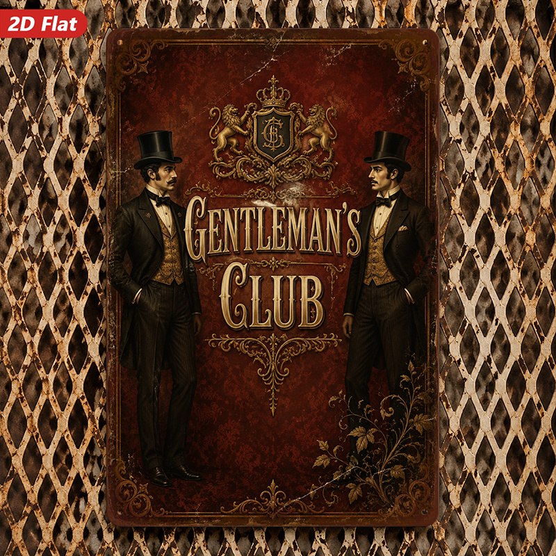 TEMU 2d Flat, 1pc Club Vintage Metal Sign Wall Art, Club Text, Suitable For Office, Victorian Gentlemen, Top Hats And Tailcoats, Home Decor, Safe