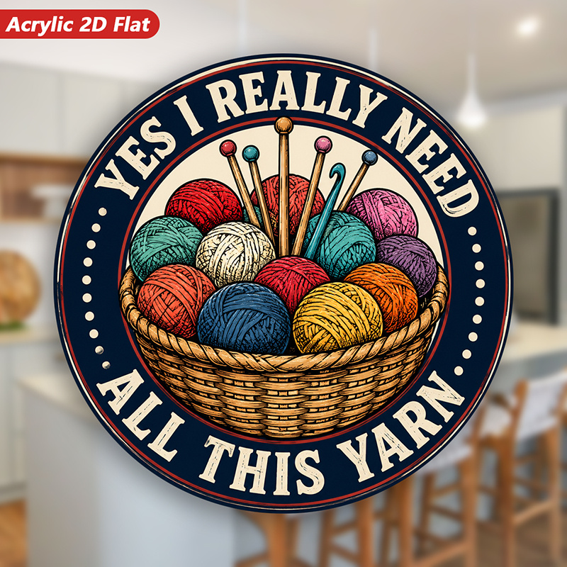 item picture 2d flat 1pc yarn basket humor acrylic round magnetic refrigerator magnets yes i really need all this yarn woven basket colorful yarn balls knitting needles kitchen decor   home cabinet refrigerator dishwasher blackboards