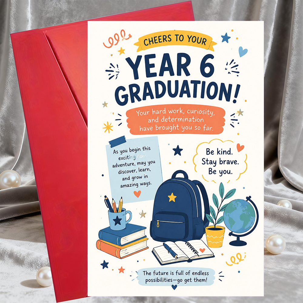 TEMU 1 Greeting Card + 1 Envelopeflat Greeting Card For Year 6 Graduation Celebration Gift For Students Middle School Academic Success Keepsake