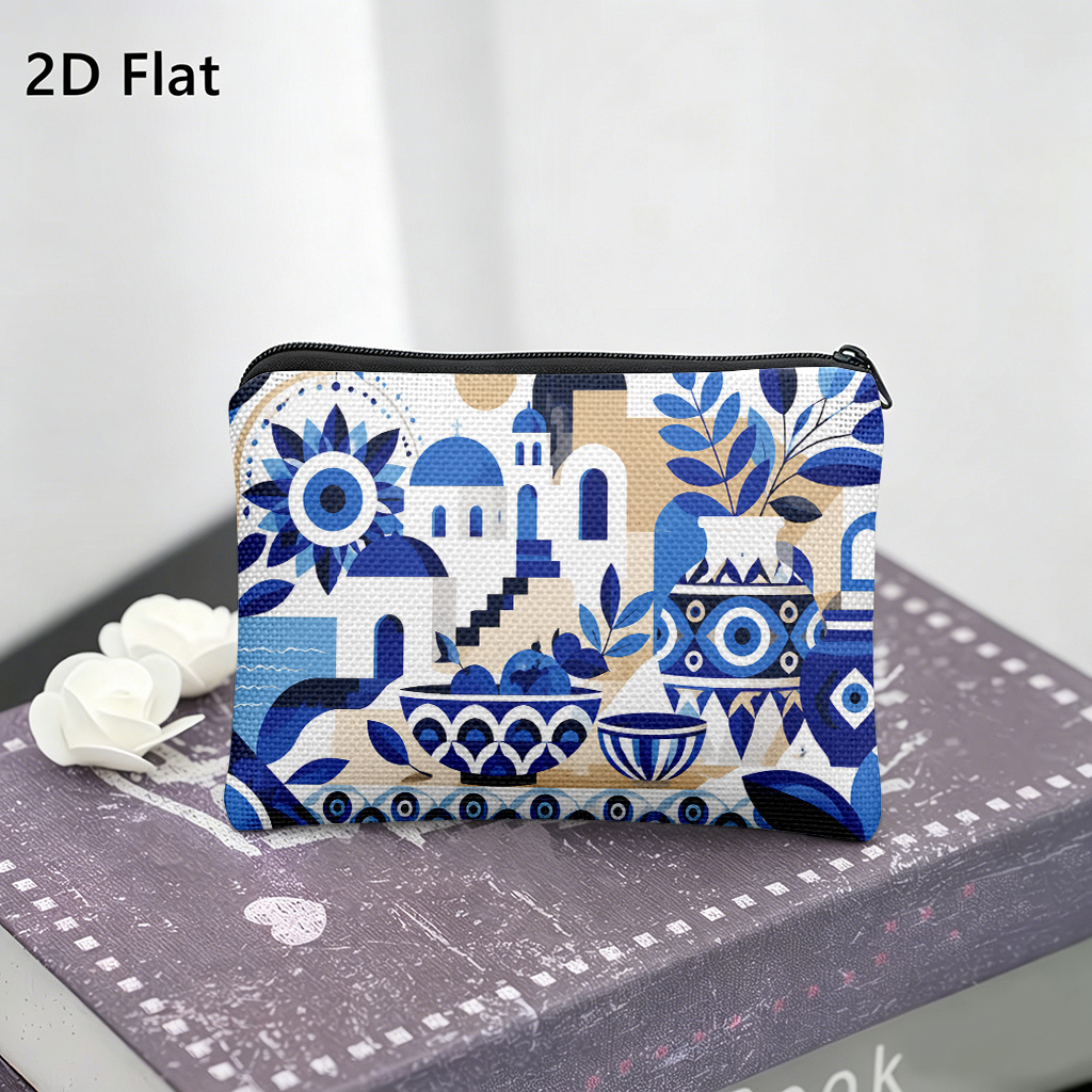 TEMU Coin Purse 1pc, Blue White Ceramics, Zippered Coin Purse, Lightweight Women's Clutch, Storing Cash, Keys, Cards, Lipstick, Earphones, And Small