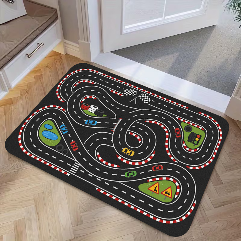 TEMU 1pc, 2d Flat Printing, Racing Track Pattern Floor Mat Indoor Fun Carpet, Non-slip Machine Washable Easy To Clean Polyester Carpet, Suitable For