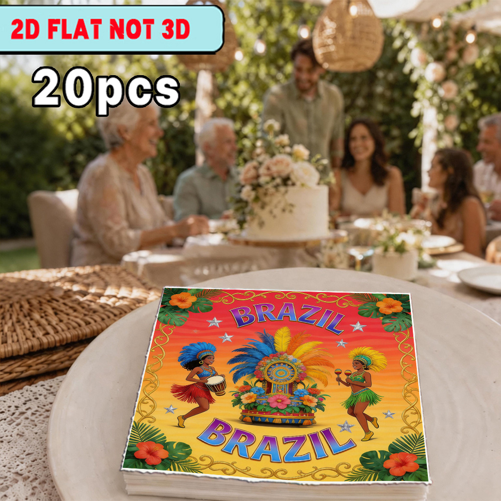 TEMU [2D Plat] 20 serviettes, avec motif de carnaval brésilien, pour les fêtes, l'extérieur, les restaurants occidentaux et