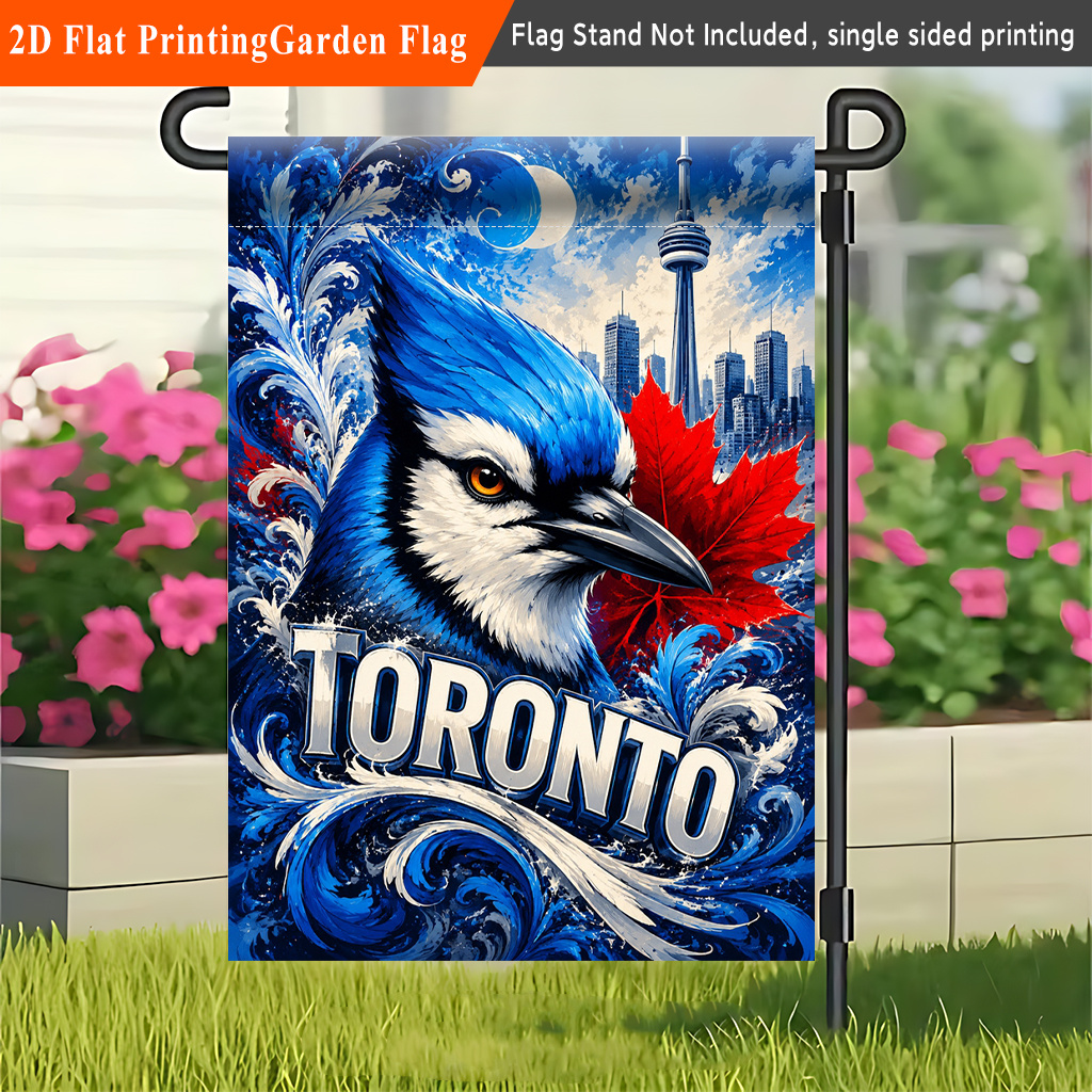 TEMU 2d Flat, 2d Flat Garden Flag 1pc, Toronto For Blue Bird Artwork, Single-sided Printed Garden Flag, Polyester Material. Ideal For Gardens, Patios