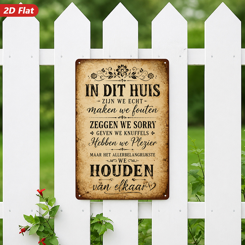 TEMU 2d Flat, 1pc Dutch Family Quote Metal Sign Wall Art, In Dit Huis Quote, Ideal For Dining Room Bedroom , Home Decor, Vintage Scroll Flourishes,