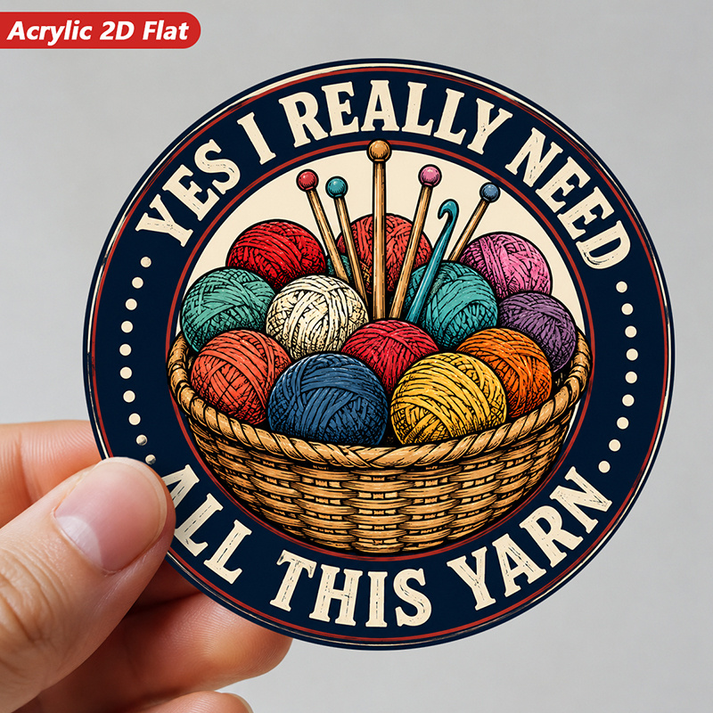 2d flat 1pc yarn basket humor acrylic round magnetic refrigerator magnets yes i really need all this yarn woven basket colorful yarn balls knitting needles kitchen decor   home cabinet refrigerator dishwasher blackboards