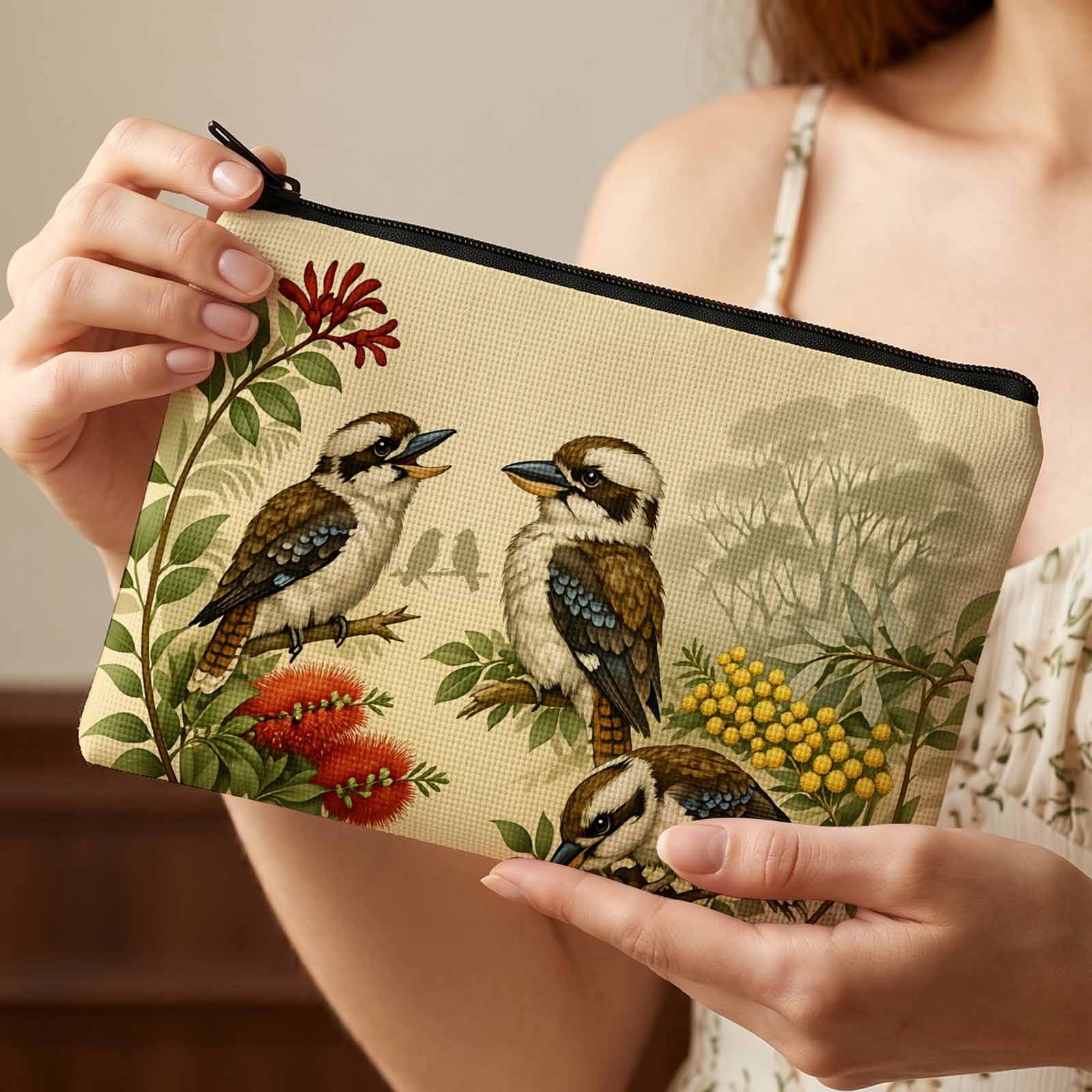 TEMU 2d Flat Printing Makeup Bag, Australian Birds Pattern, Travel And Storage