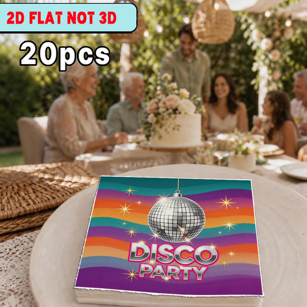 TEMU [2D Plat] 20 serviettes, avec motif Disco pour fête et , convient pour papier de fête, papier d'extérieur pour fête, papier de restaurant ,