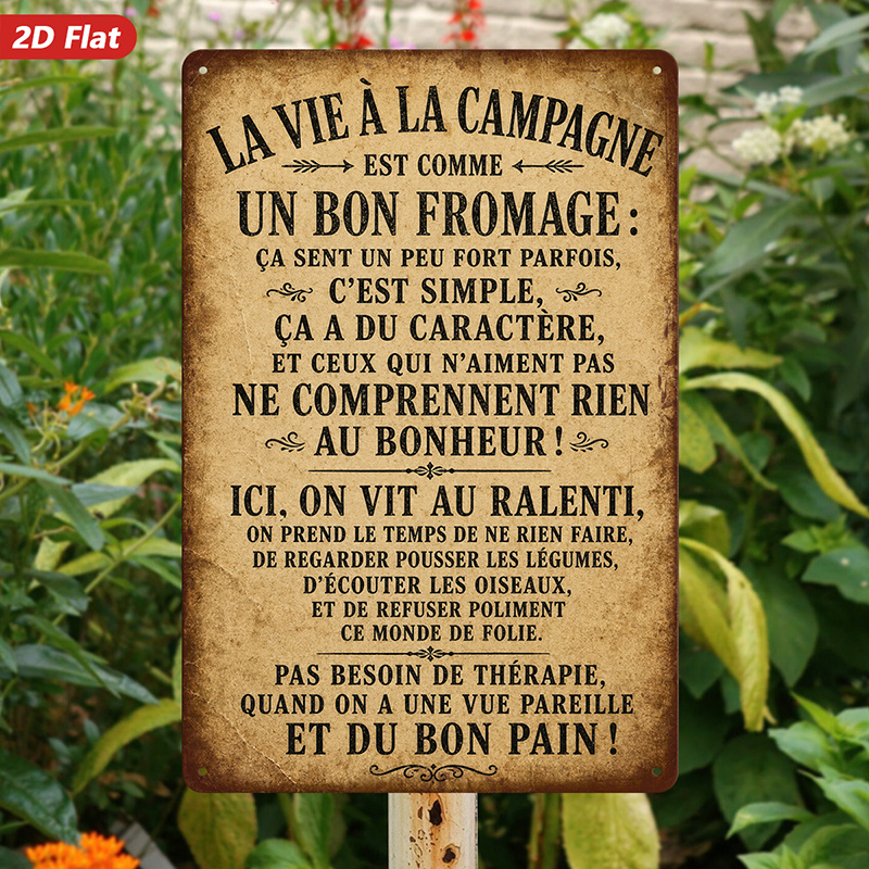 TEMU Plaque métallique murale 2D plate, 1 pièce, avec de style française, « A La », fond rustique, convient pour cuisine, espace de travail, entrée,