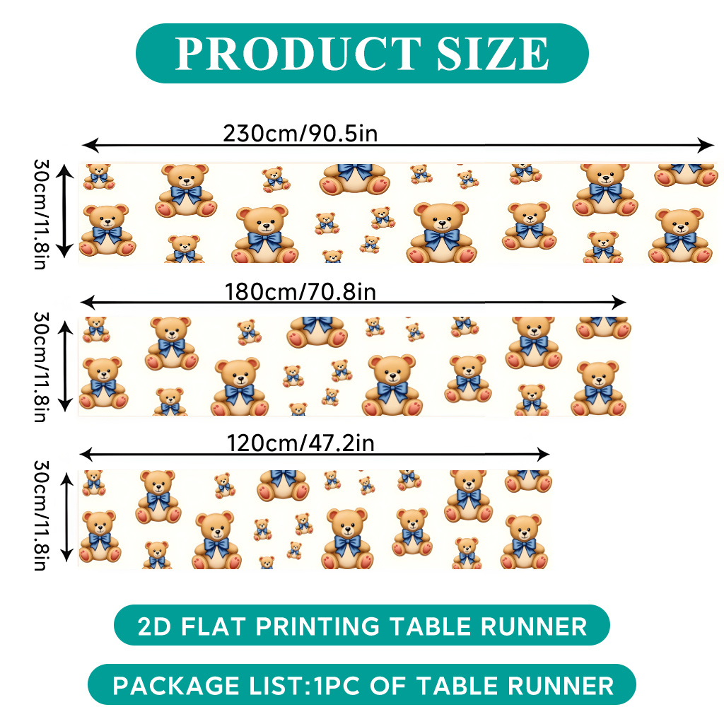 TEMU 2d Flat Printing Table Runner 1pc, With Bows Polyester Table Runner, Party Tablecloth, Table Flag, Suitable For Holiday Decoration. Kitchen And