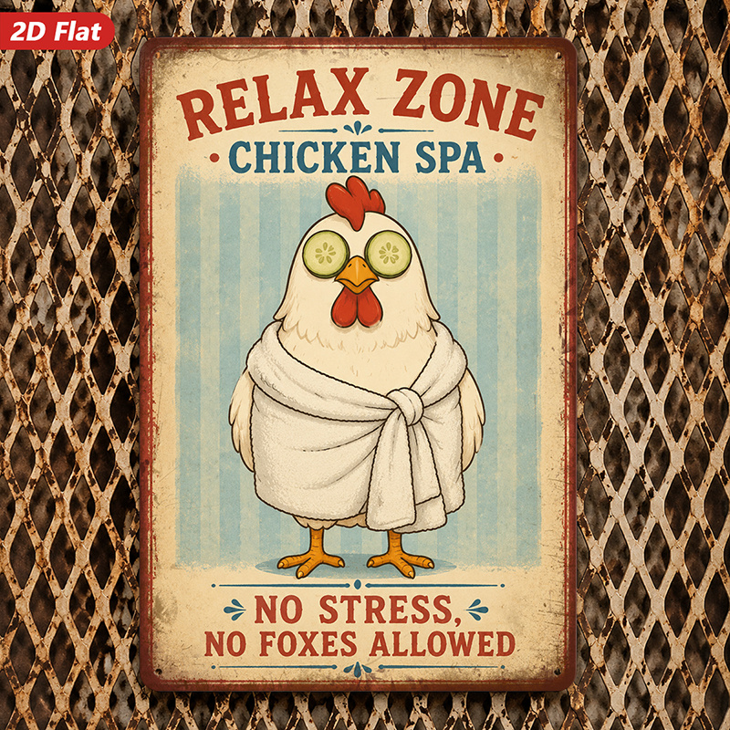 TEMU 2d Flat, 1pc Chicken Metal Sign Wall Art, Text, Suitable For Bedroom Studio, Towel, Cucumber , No Stress Message, Home Decor, Safe Rounded