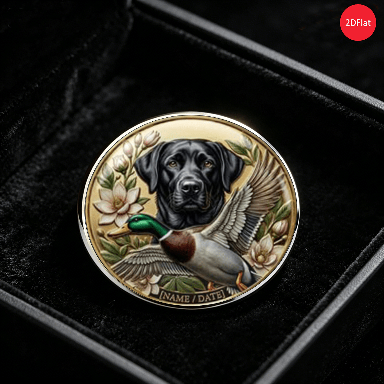TEMU American Hunting Theme Duck Print Stainless Steel Brooch, Outdoor Hunting Enthusiast Commemorative Accessory, Magnolia Floral Embellishment
