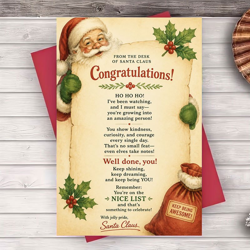 TEMU 1pc Envelope And 1pc Greeting Card Santa Claus Greeting Card Flat Note Card For Holiday Encouragement And Christmas Celebration For