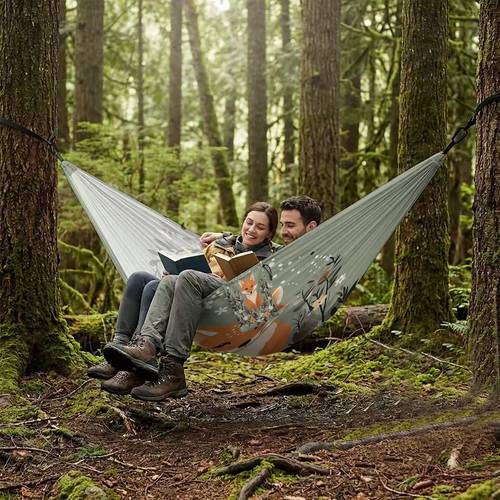 item picture 1pc outdoor hammock healing style background forest floral illustration 2d printed tear resistant and resistant double person leisure hammock foldable saving storage