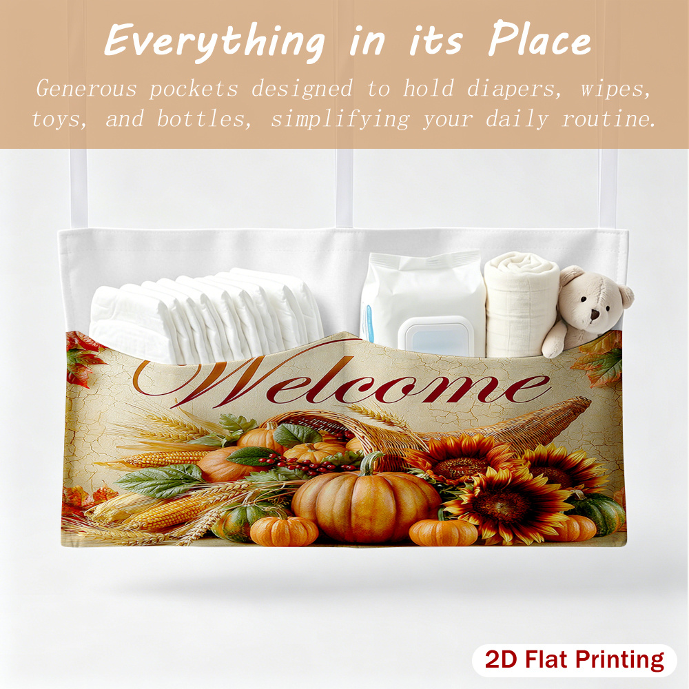 2D Flat Autumn Harvest Cornucopia Pattern Multifunctional Stroller Hanging Bag