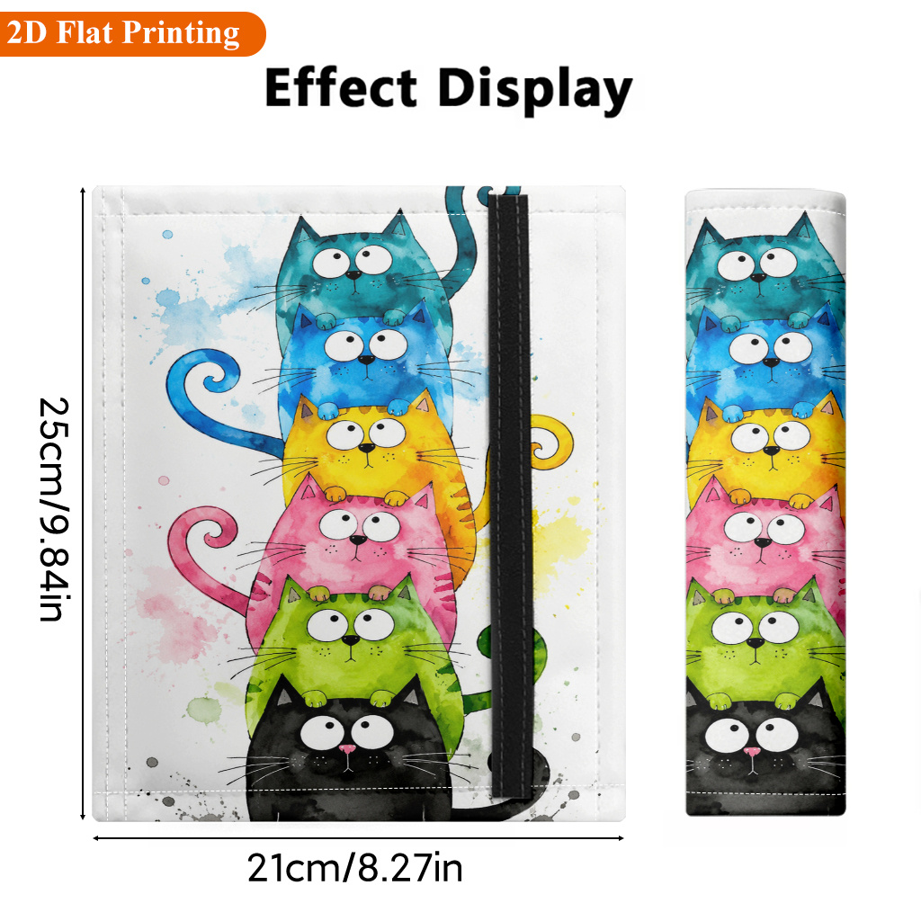 TEMU Car Seat Belt Cover 1pc, Colorful Cats Stacked Seat Belt Cover, Comfortable Polyester Shoulder Pad, Decoration Accessory, , Durable And