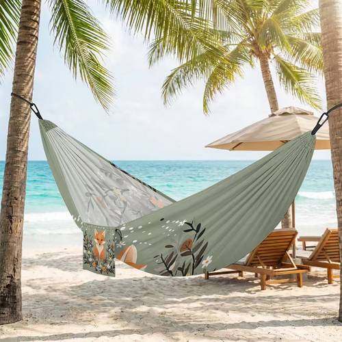 1pc outdoor hammock healing style background forest floral illustration 2d printed tear resistant and resistant double person leisure hammock foldable saving storage