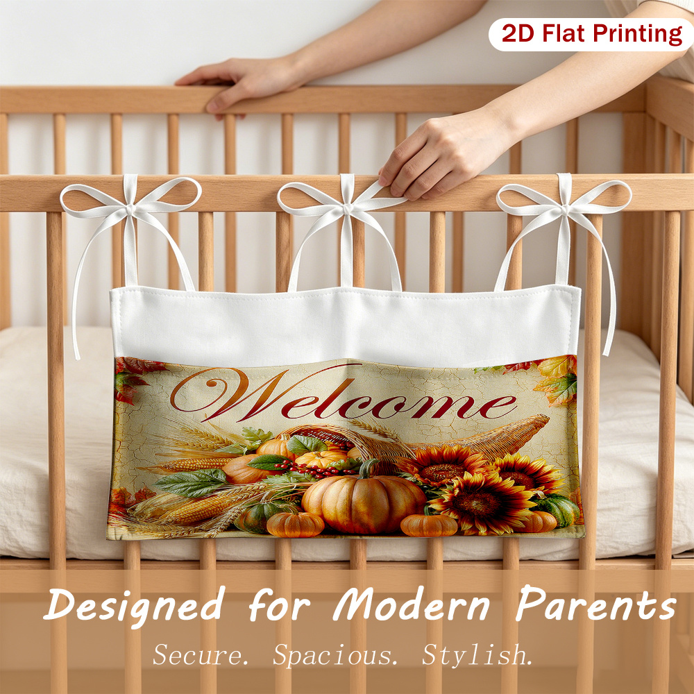 2D Flat Autumn Harvest Cornucopia Pattern Multifunctional Stroller Hanging Bag