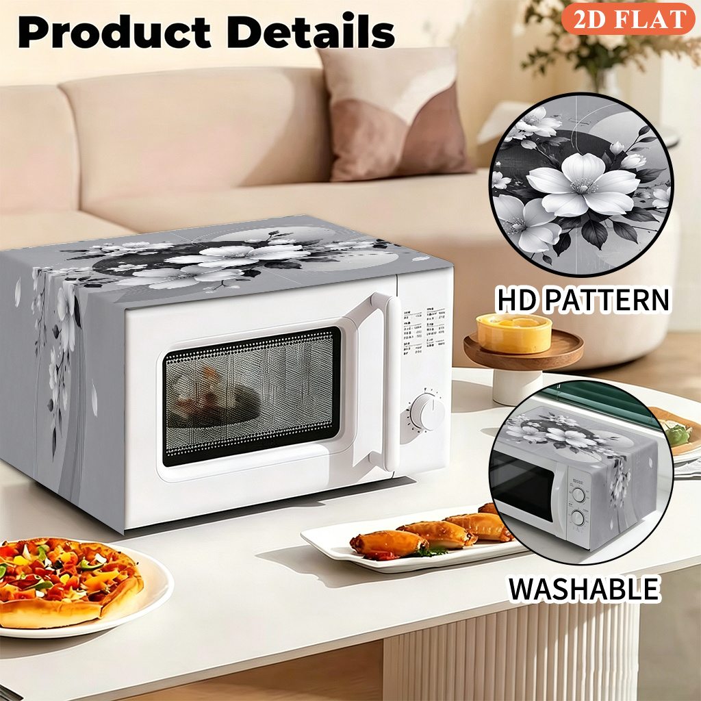 TEMU 2d Flat 1pc, Floral Black White Decorative Art, Dustproof Microwave Oven Cover, Microwave , Modern Kitchen Holiday Decoration, Appliance