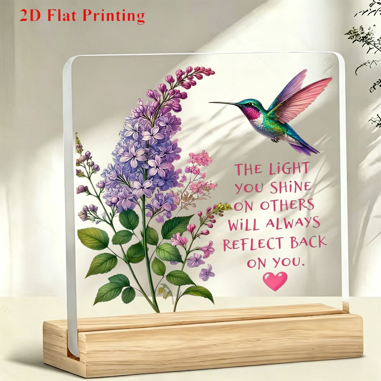 TEMU 2d Flat 1pc Purple Flower Hummingbird Inspirational Quote Standee, Motivational Standee Ornament, Desktop Decorative Ornament, Office Desk And