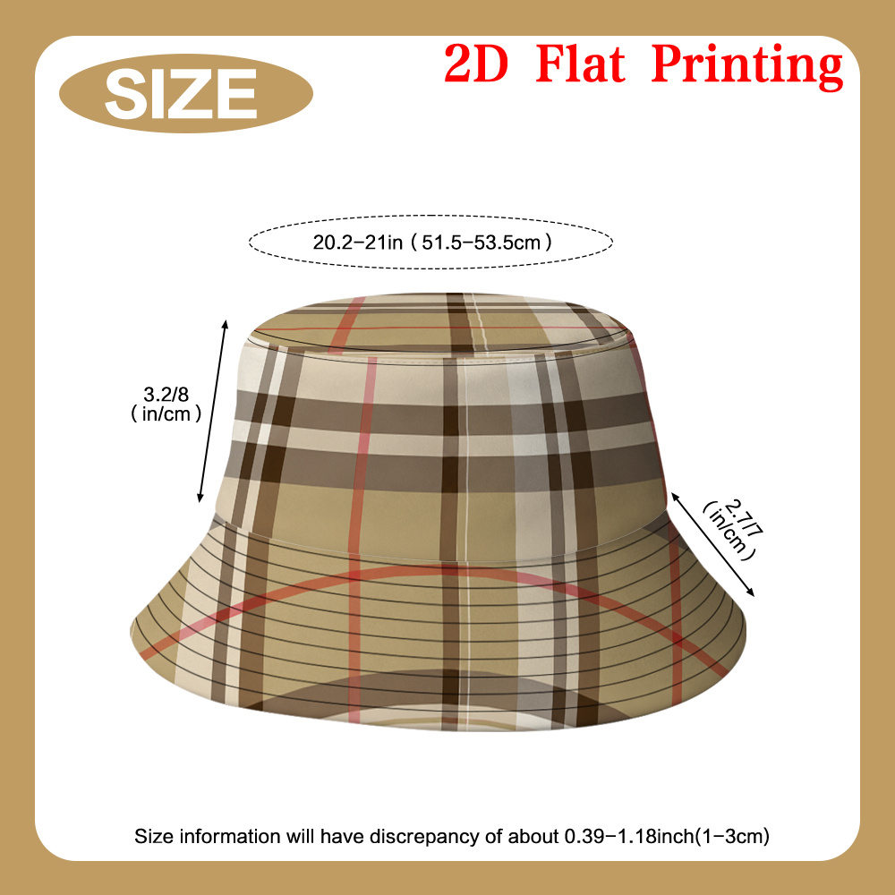 TEMU Chapeau de pêcheur unisexe 2D plat, 1 pièce, motif à carreaux beige , novité, mode, toutes , convient pour une ajustement réglable, convient à
