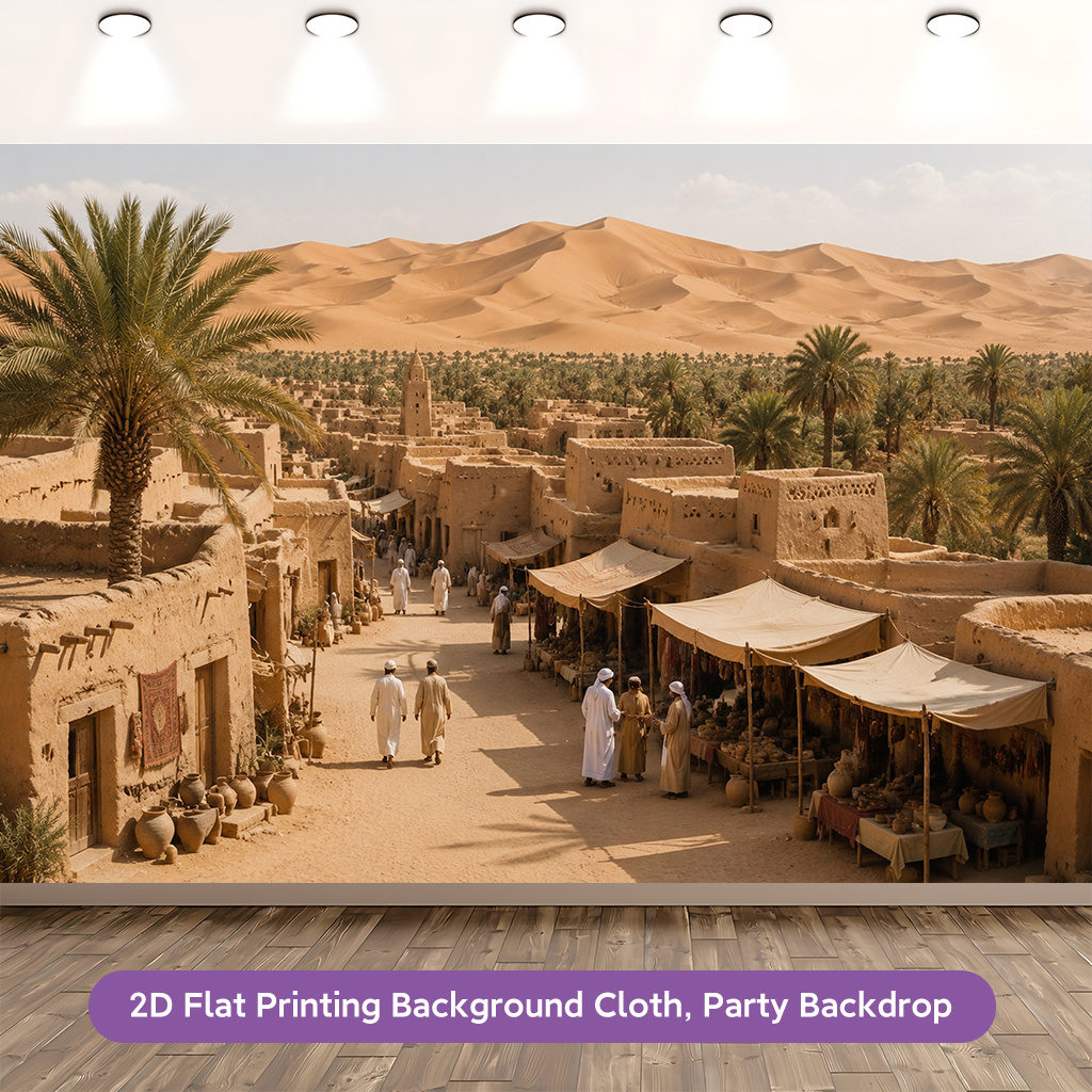 People Trading in Desert Market Polyester Banner Decor