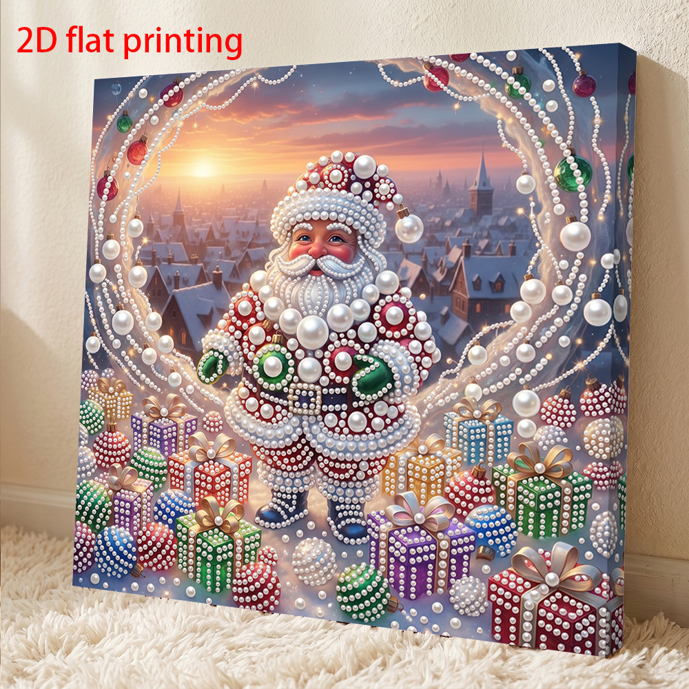 TEMU A 2d/flat Printed Handmade Pearl Painting Kit, Featuring An Artistic Cartoon Santa Claus Gifts /latest Framed Art, 25x25cm/9.84x9.84inch |