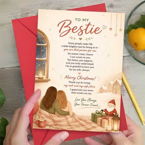 photo de l'article 1 carte de vœux + 1 enveloppe carte de vœux de noël chaleureuse, senlaçant de à , pour meilleure , carte douillette pour les fêtes dhiver