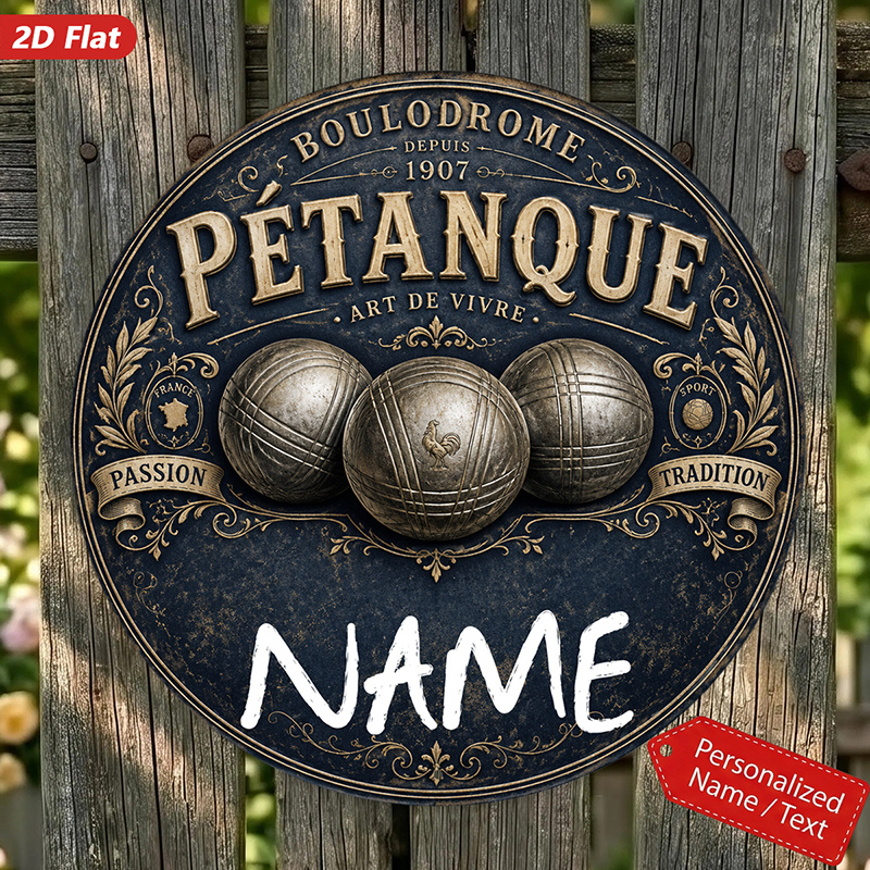 TEMU Panneau mural plat 2D, 1 pièce, personnalisé, de pétanque, rond, en métal, décoration intérieure, idéal pour bureau, salon, boules argentées,