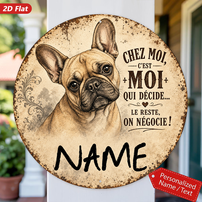 TEMU Plaque ronde en métal 2D plate, 1 pièce, avec personnalisé et sur français, art mural, avec nom personnalisé, parfait pour entrée et espace de