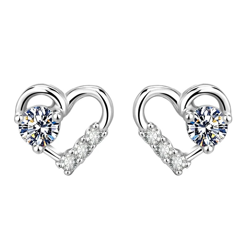 Women's S925 Sterling Silver Hollow-Out Heart Zircon Stud Earrings