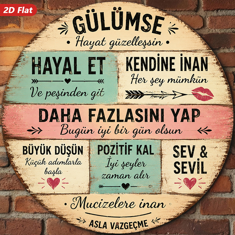 TEMU 2d Flat, 1pc Inspirational Quote Round Wooden Wall Hanging Decor, Home Decoration, Gulumse Message, Suitable For Entrance Office Studio, Turkish