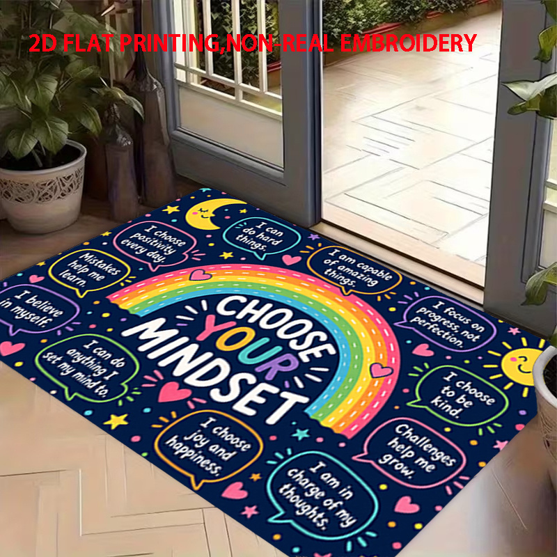 TEMU 1pc, 2d Flat Printing, Choose Your Mindset Positive Mindset Slogan Door Mat, Colorful And Non-slip, Machine Washable Carpet, Suitable For Home