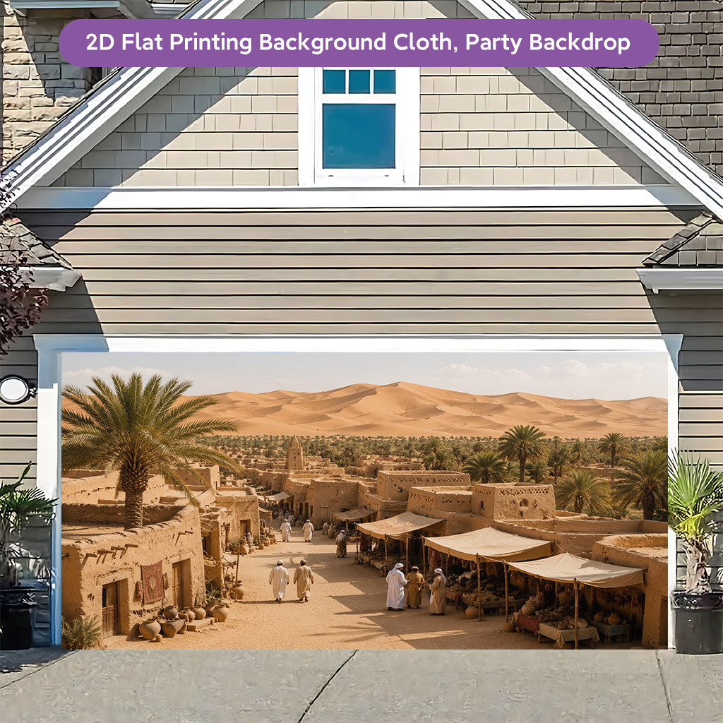 People Trading in Desert Market Polyester Banner Decor